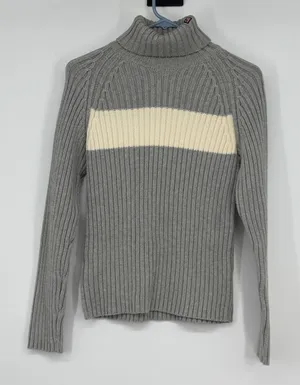 Polo Jeans Co Ralph Lauren Grey Ribbed Turtleneck Sweater Cream‎ Stripe Preppy thumbnail 1