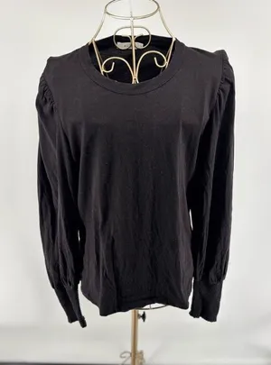 ALC Frank Black Cotton Long Sleeve Blouson Blouse Smocked Cuff Women’s Size Medium thumbnail 1