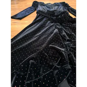 Retrofête Flora Black Velvet Polka Dot Wrap Dress Women’s Size Small thumbnail 13