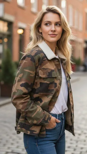 NWT Madewell Northward Camo Army Shirt Jacket Shearling Collar Cotton thumbnail 1