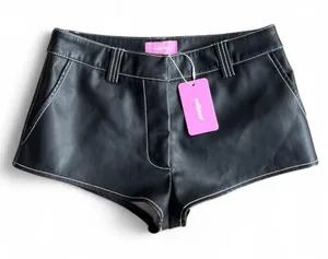 Edikted Women's Black Leather Shorts thumbnail 1