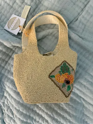 Viral TJ Maxx Beaded Fall Pumpkin Bag in Cream and Orange thumbnail 2