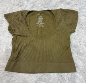 Anthropologie Olive Ribbed Scoop Neck Crop Top thumbnail 1