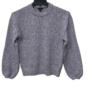 J. Crew Puff Sleeve Crew Neck Sweater‎ Purple Cotton Crew Neck Pullover Size L thumbnail 1