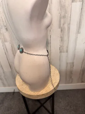 Western Southwestern Turquoise Concho Chain Belt Silver Metal Boho Festival Wome thumbnail 8
