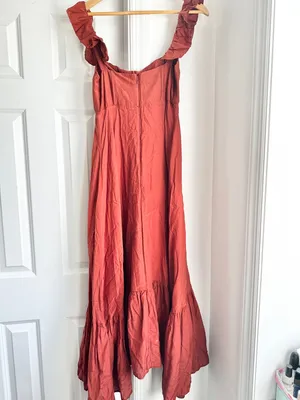 Farm Rio Ruffle-Sleeve Rust Midi Dress thumbnail 7
