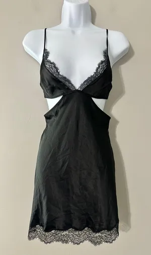 Victorias Secret Black‎ Lace Trim Cutout Slip Mini Dress Chemise Size XS thumbnail 1