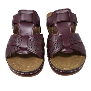 Orthopedic Faux Leather Burgundy Slip On Wedge Sandals Comfort Shoes Size 39 thumbnail 3