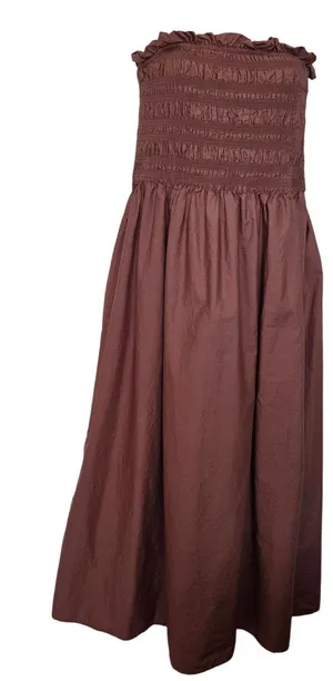 And Now This Brown Strapless Bandeau Shirred Body Midi Dress Sundress Size Large thumbnail 1