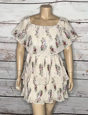 Lulus NWT XL Floral Print Eyelet Embroidered Off the Shoulder Tea for Two Dress thumbnail 2