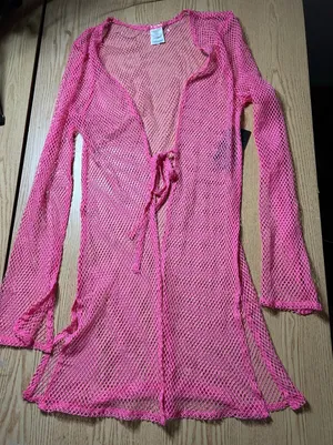 C1 New Women’s Fishnets Swimsuit Cover up Long Shirt Pink Size Small/Medium thumbnail 1