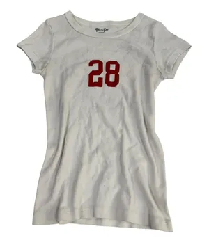 John Galt Brandy Melville White Ribbed 28 Graphic Baby Tee Short Sleeve‎ Small thumbnail 1