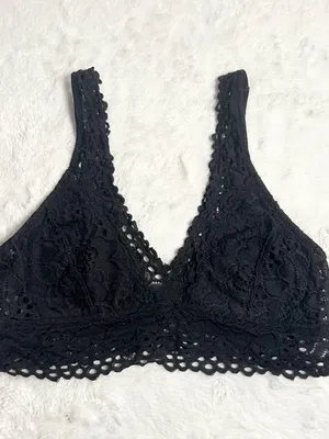 True Black Floral Lace Bralette Wireless Comfort Bra Size Medium thumbnail 11