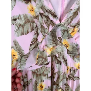 Skies Are Blue Maxi‎ Dress Women Small Pink Tropical Palm Floral Pleated Ruffle thumbnail 3