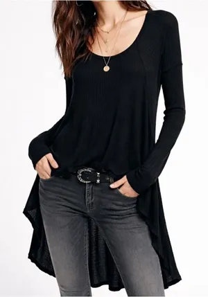NWT Free People Ventura Thermal Tunic Top Black Size Medium thumbnail 1