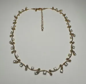 Monet Clear Rhinestone Gold Tone Necklace Signed thumbnail 1