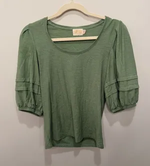 Nation LTD Green Pima Cotton Puff Sleeve Top Size‎ XS thumbnail 1