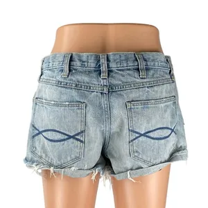 Abercrombie & Fitch Women's Blue High Waist Distressed Patcworks Denim Shorts 6 thumbnail 3