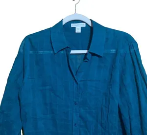 Coldwater Creek Womens Size Large 14 Blue Button Up Printed Cotton Blouse Top thumbnail 2