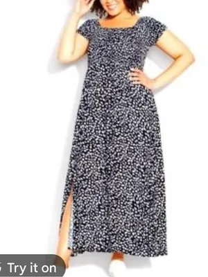Loralette Size 18 20 Navy Blue and White Speckled Smock Maxi Dress thumbnail 5