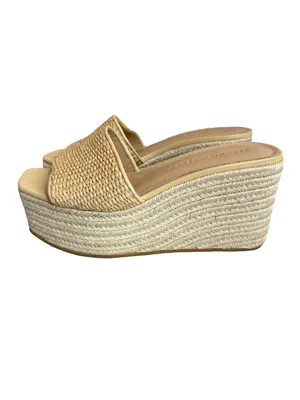 Veronica Beard Cream Woven Raffia Espadrille Wedge Sandals Slide Size 7 Women's thumbnail 4