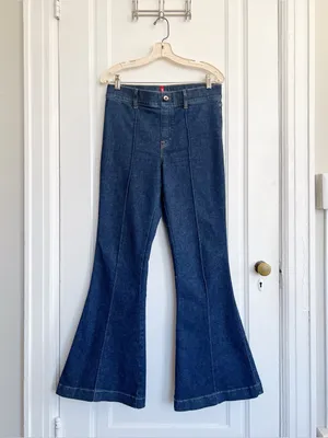 SPANX • Pintuck Flare Jeans pull on high rise bell bottom Raw Indigo dark wash thumbnail 3
