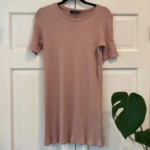 Reformation Ribbed Pink Mini Dress Large Dusty Rose Y2K Stretch Modal Scoop Neck thumbnail 2