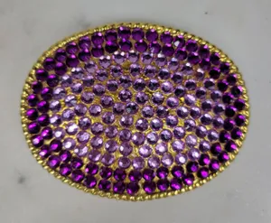 Vintage 1995 Rhinestone Belt Buckle Purple Gold Tone Oval Rope Border Y2K Retro thumbnail 1