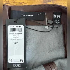 NWT Vero Moda Women's XL Faux-Leather High-Rise Mini Skirt Coffee Bean Brown thumbnail 3