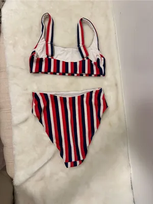 Show Me Your MuMu swim suit Red, Blue & White Striped Scoop Bikini Set thumbnail 5