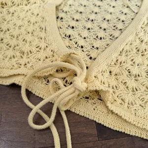 Stradivarius open crochet knit bolero bell long sleeve coverup top thumbnail 5