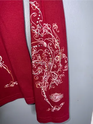 Harley-Davidson Women's Vintage Red Long-Sleeve Scoop Neck Top Size Small thumbnail 4