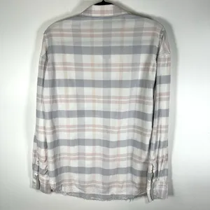 Free People LoveLand Pastel Plaid Button Down‎ Frayed Hem Boho Shirt Small thumbnail 7