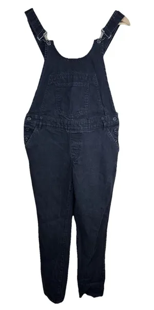 Zara Basic Black Denim Overalls Dungarees Women's Size L Slim Leg Faded Black thumbnail 1