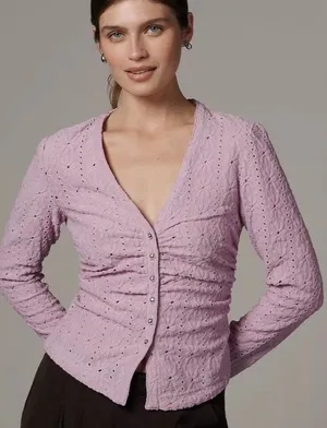 Anthropologie Maeve Textured Eyelet Top Lilac Sz XXS NEW Boho Cottagecore Whimsy thumbnail 1