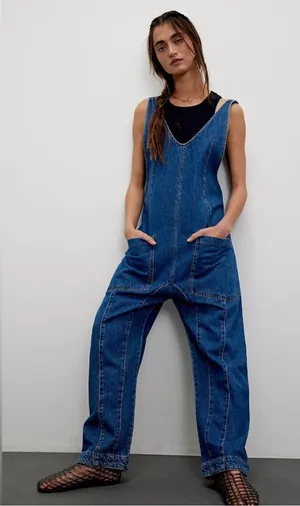 We The Free Denim Jumpsuit Size L Msrp $98.00 Nwt thumbnail 1