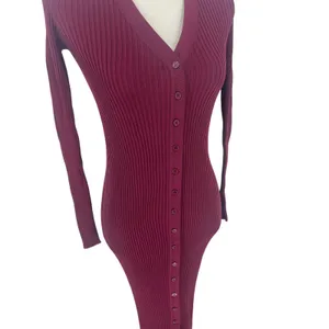 STAUD Shoko Ribbed Knit‎ Button Front Maxi Dress Burgundy XS thumbnail 9