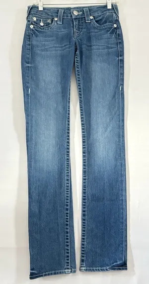 True Religion‎ Women's 25 Straight Leg Jean Blue Pockets Medium Wash Low Rise thumbnail 1