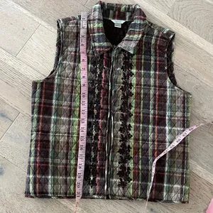 Christopher & Banks Quilted Plaid Embroidered Vest Brown Green Size S thumbnail 7