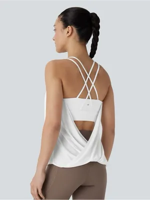 Halara M Double Straps Pleated Quick Dry Yoga Cami Top New with Tags White thumbnail 4