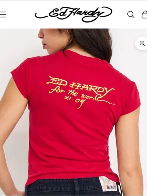 Ed Hardy Red Tee with Leopard and Flame Graphic thumbnail 2