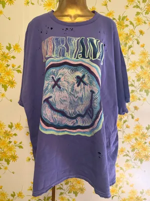 Nirvana NWT oversized distressed short sleeve graphic T shirt dress size L/XL thumbnail 7