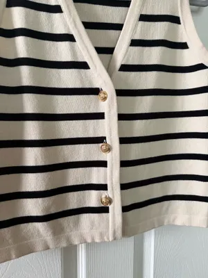 Striped Sweater Button Up Sweater Vest Tan Size XS thumbnail 9