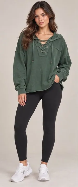 Aerie Green Lace-Up Oversized Hoodie Sweatshirt Size Small NWT thumbnail 1