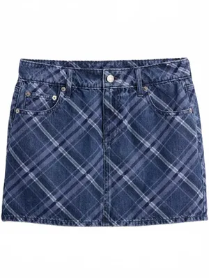 Gap Plaid Denim Mini Skirt NWT Dark Blue Indigo Plaid Size 26 / 2R thumbnail 5