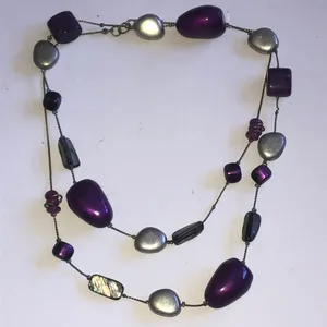 Purple and Silver Tone Beaded Boho Necklace thumbnail 2