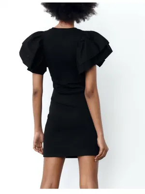 $70 NWOT Zara ribbed ruffle sleeve mini dress, S thumbnail 4