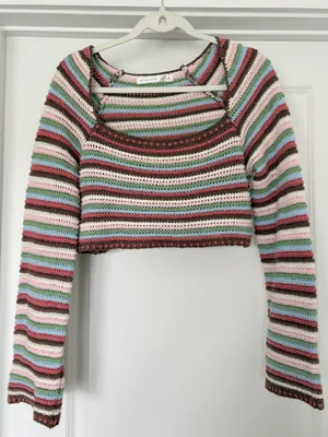 Altar'd State Layla Crochet Striped Cropped Top thumbnail 1