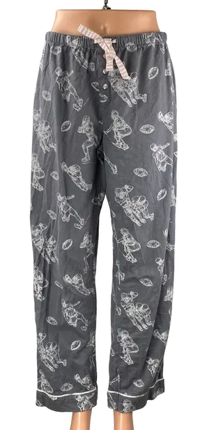 P.J. Salvage Game Day Gray Football Graphic Flannel Sleepwear Pajama Pants Sz S thumbnail 1