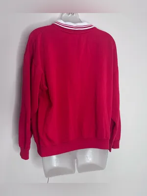 Vintage Red Crewneck Sweater Teddy Bear White Polo Collar size large thumbnail 3